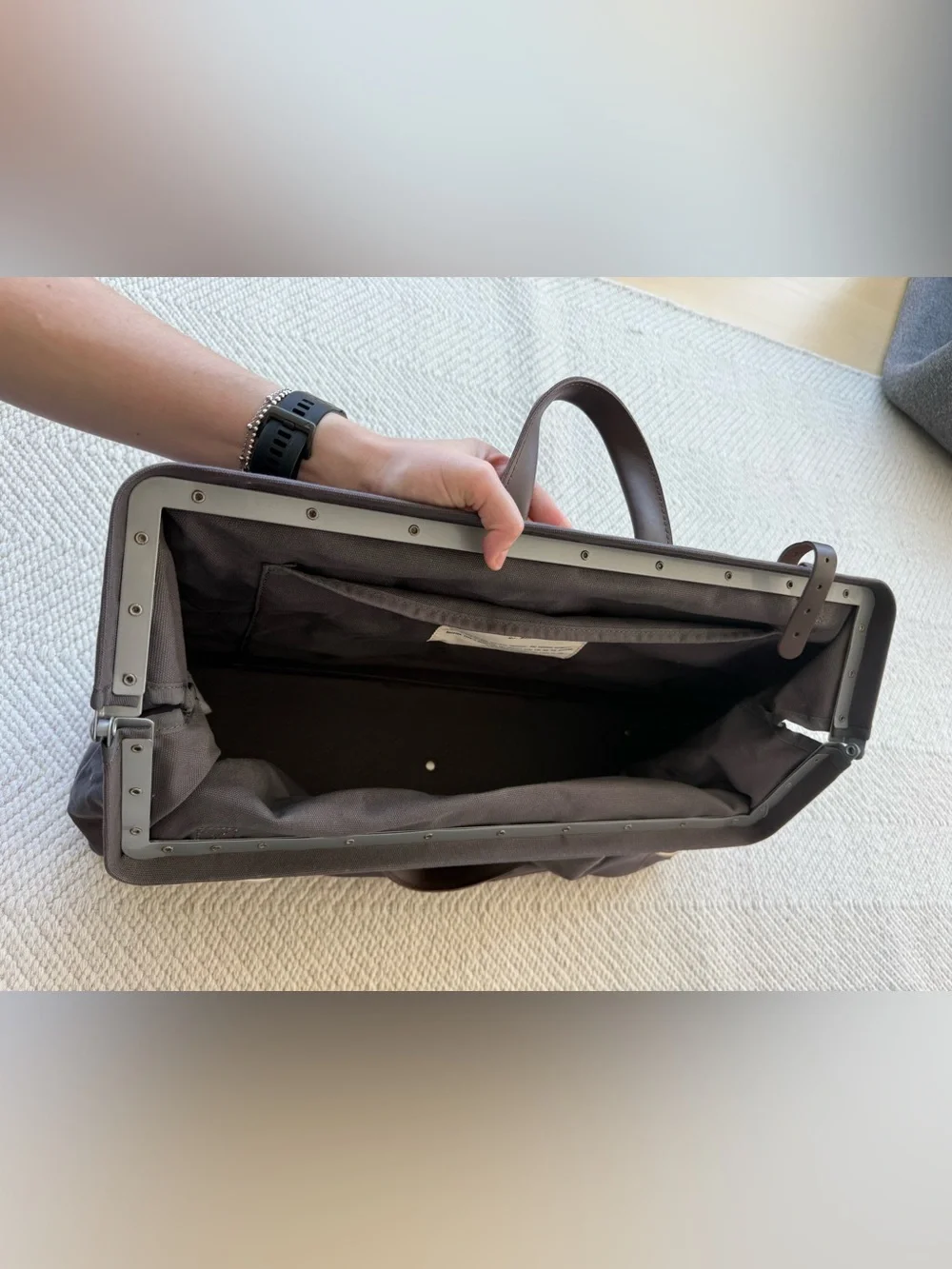 NWOT LINE OF TRADE Canvas Weekender Bag Grey and Brown Leather Large